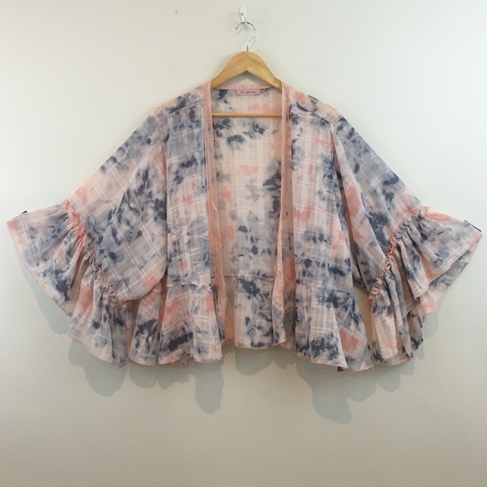 Ces Femme | Ruffled Tie Dye Peplum Kimono - Picture 3 of 8